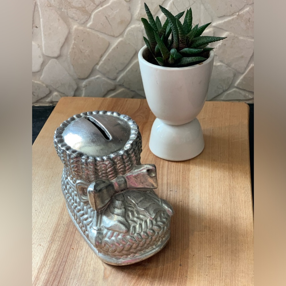 LEONARD | Vintage Silver Plate | Baby Bootie Bank